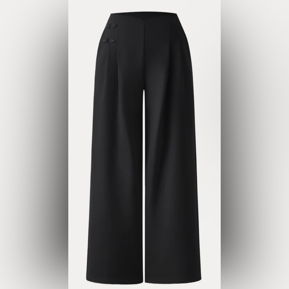 OGL Statement Frog Button High Rise Wide Leg Pants with Pockets Limited Edition